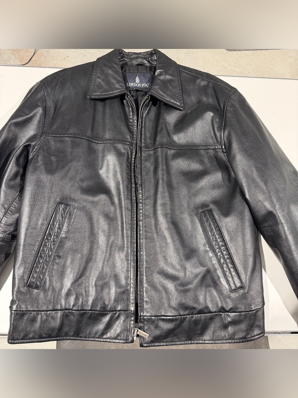 Vtg London Fog Genuine Black Leather Jacket, Size Large